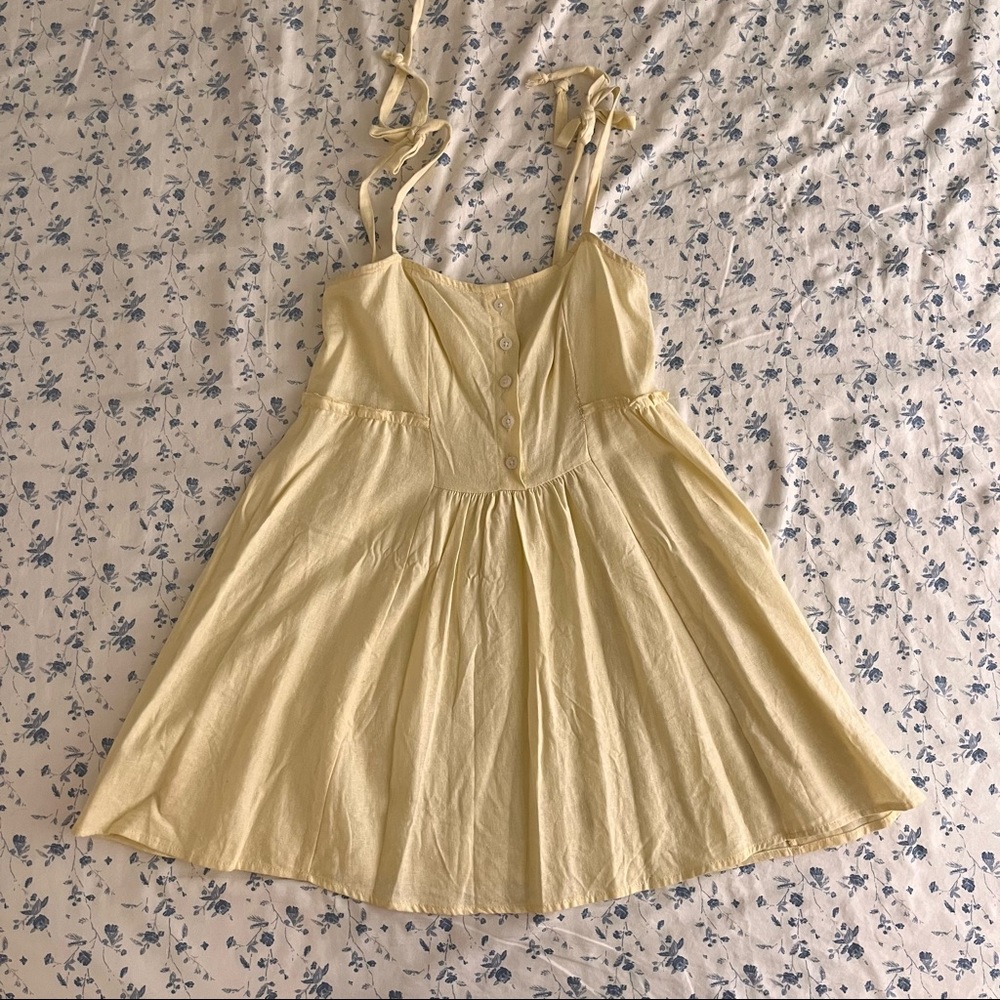 Urban Outfitters Pale Yellow Tie-Shoulder Mini Dress